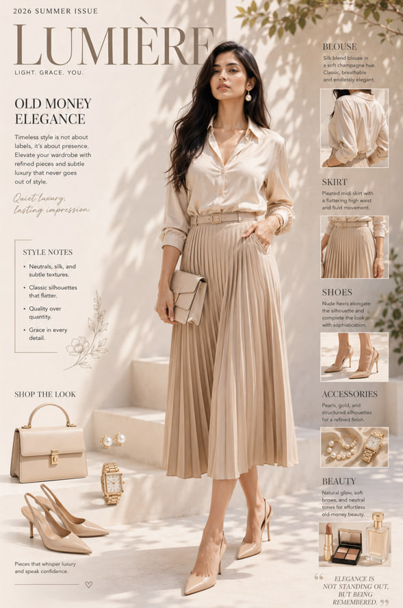 A high-fashion editorial cover featuring an elegant Indian model in a