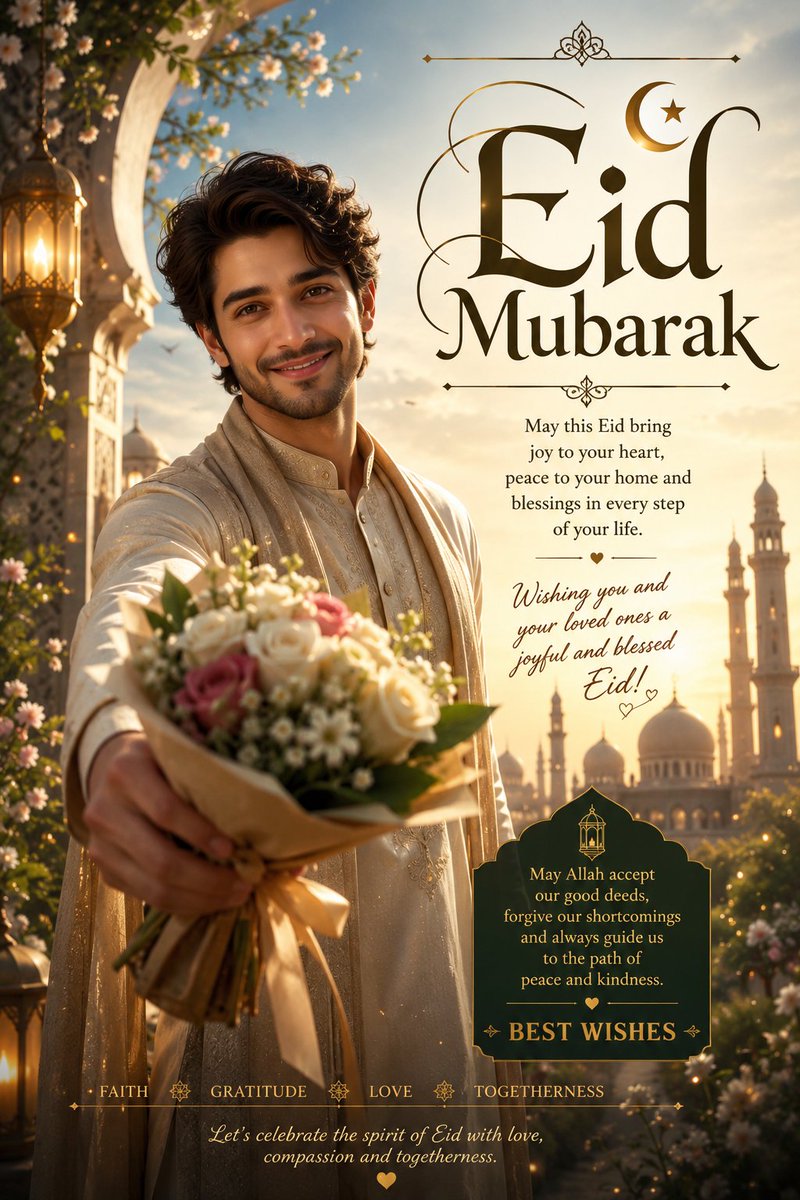 Generate a poster for wishing my X audience Eid Mubarak and best wishe