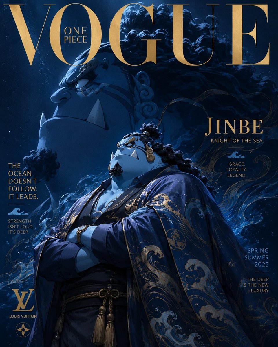 Luxury anime fashion magazine cover inspired by Vogue and haute coutur