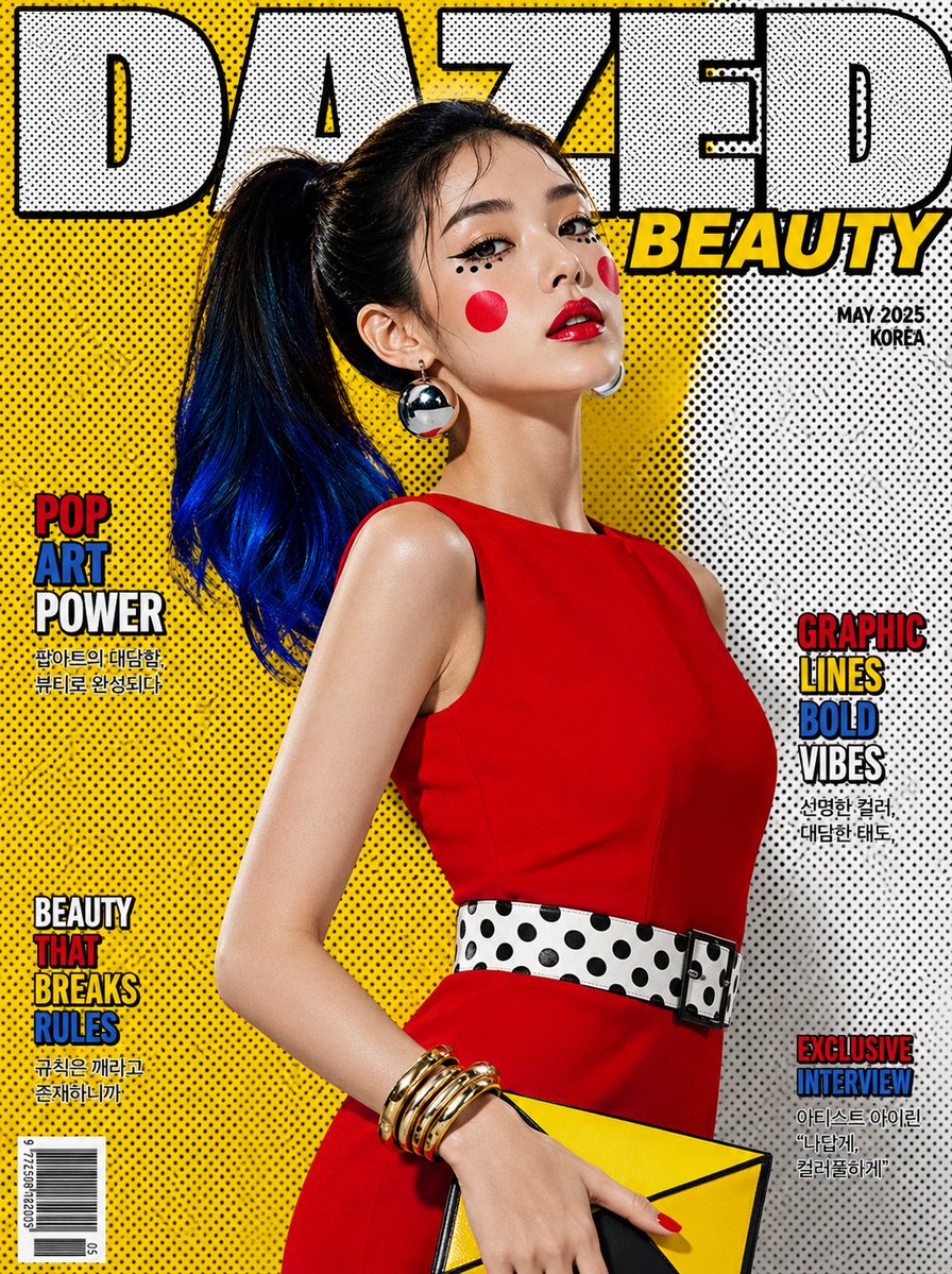 Ultra-realistic pop-art luxury beauty magazine cover featuring a strik