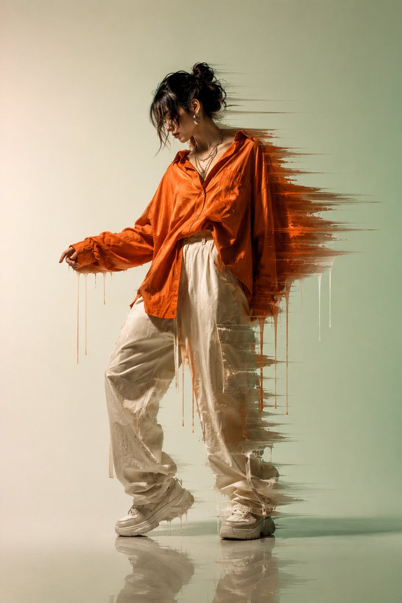 A cinematic editorial portrait of a stylish young woman standing in a