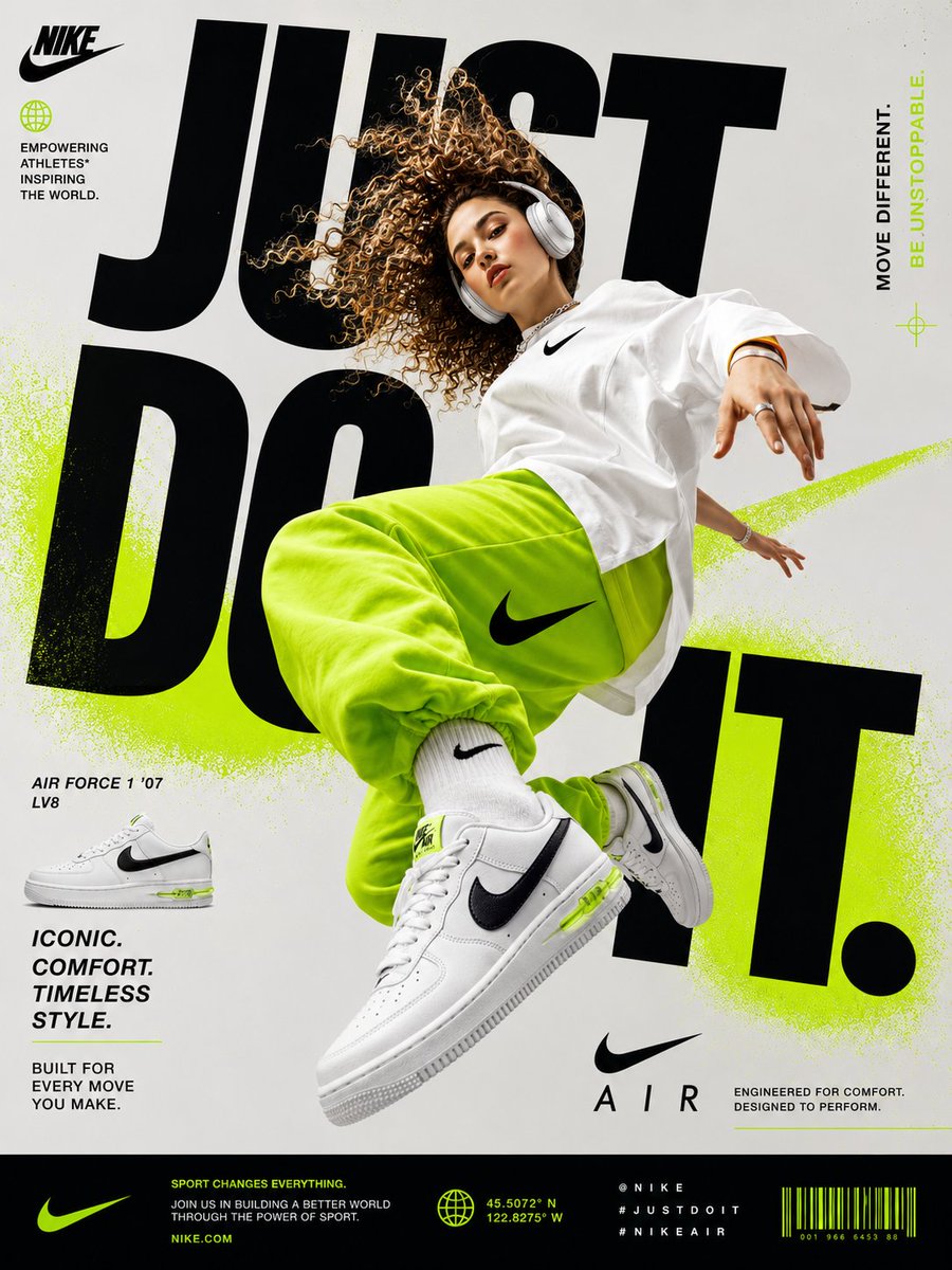 Generate a perfectly graphic designed poster of Nike Shoe advertisemen