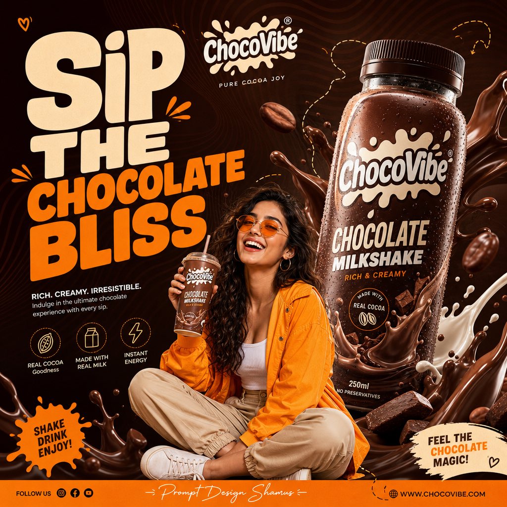 Create a premium Gen-Z commercial advertising poster for a **Chocolate