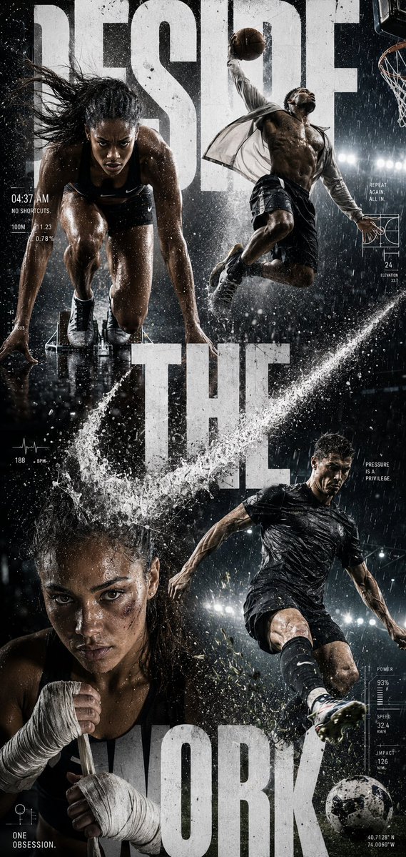 Create a hyper-realistic global sportswear campaign poster titled: "DE