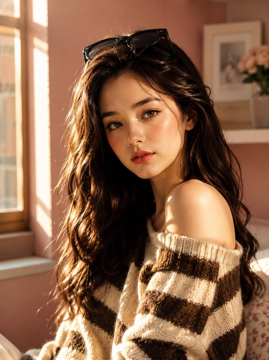 Create an ultra-realistic Korean beauty lifestyle portrait of a charmi