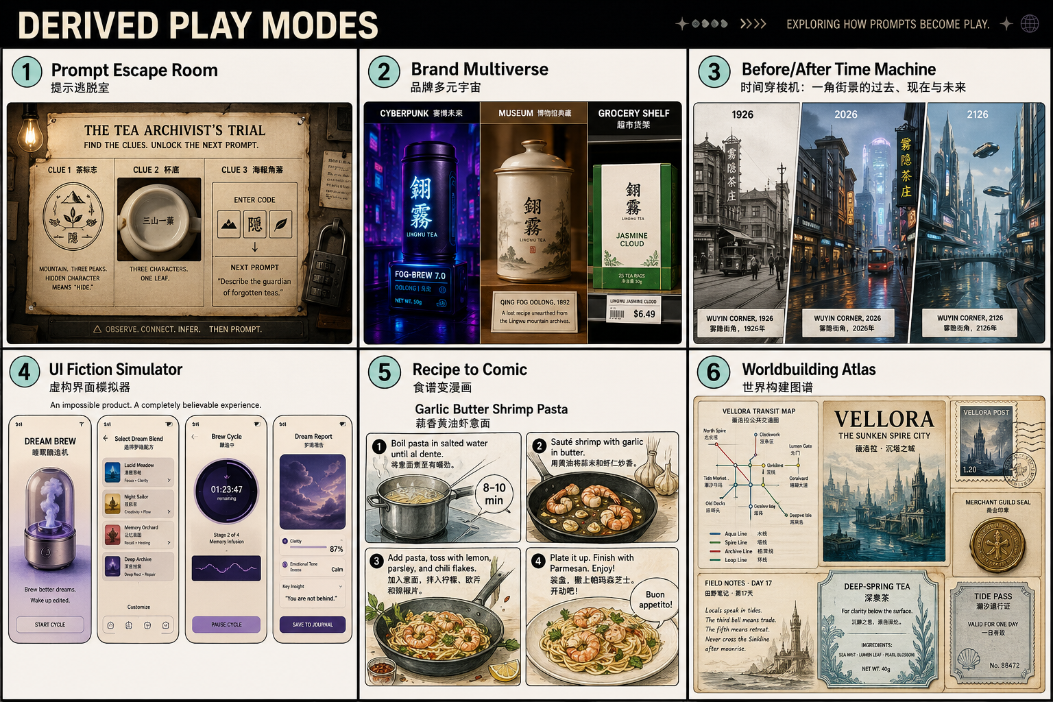 Derived GPT Image 2 play modes board with six visual panels