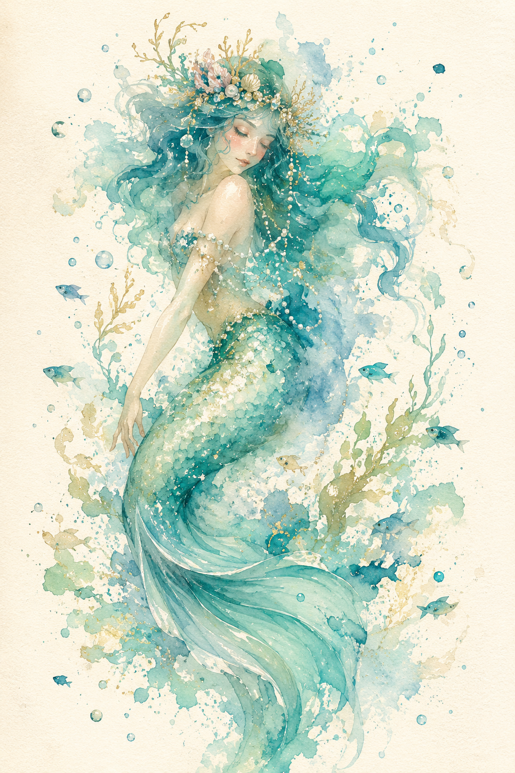 Ethereal Watercolor Fantasy Muses — Ocean Mermaid