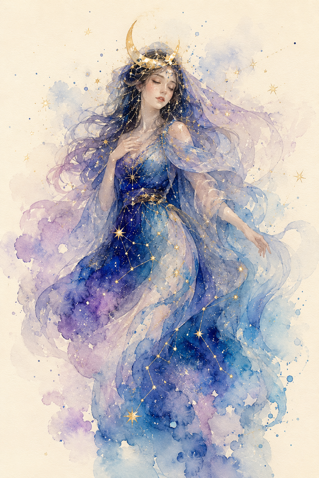 Ethereal Watercolor Fantasy Muses — Moon Goddess