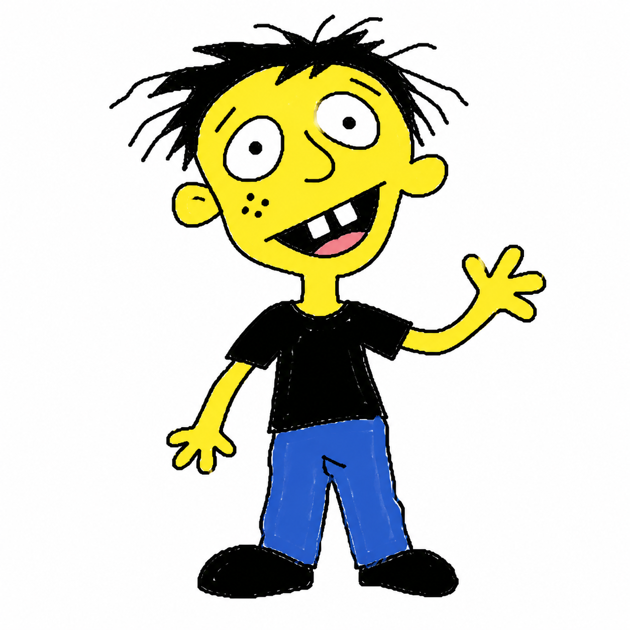 Goofy yellow retro cartoon mascot doodle on a white background in a clumsy MS Paint style