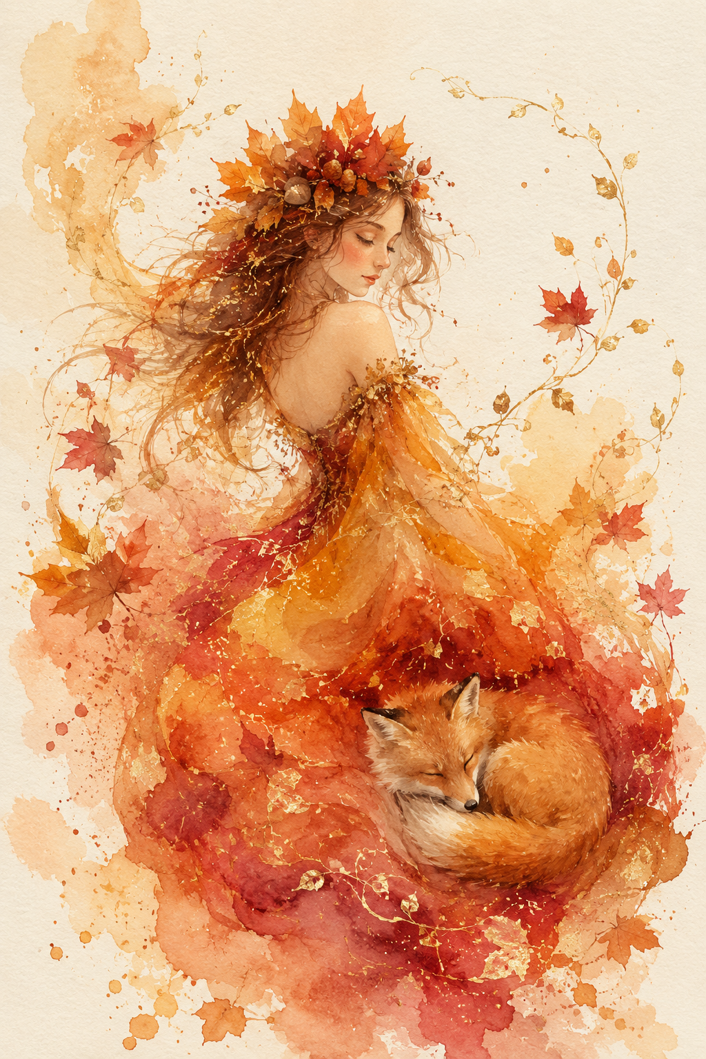 Ethereal Watercolor Fantasy Muses — Autumn Woodland